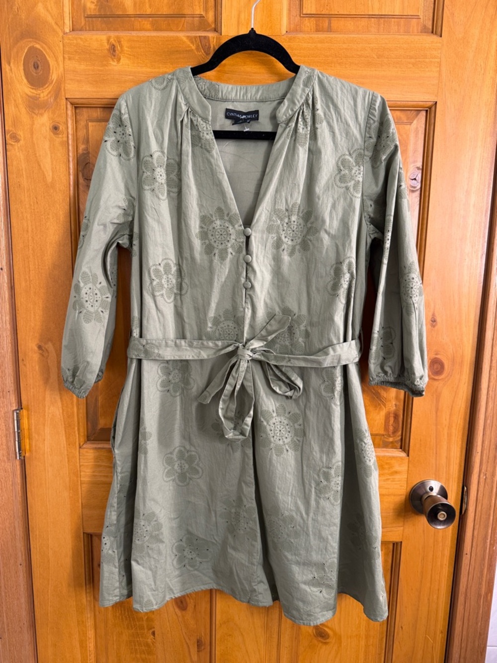 Cynthia Rowley Olive Green Long Sleeve Eyelet Dress